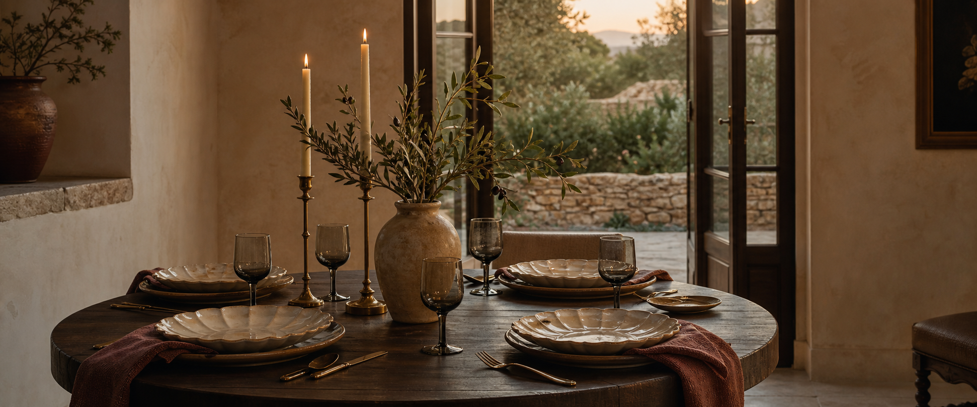 Mediterranean table prepared for gathering